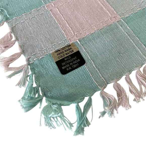 Lot of 10 Cloth Napkins Pastel Plaid Fringe 15.75" x 14.25" Cotton Dining - Picture 3 of 4